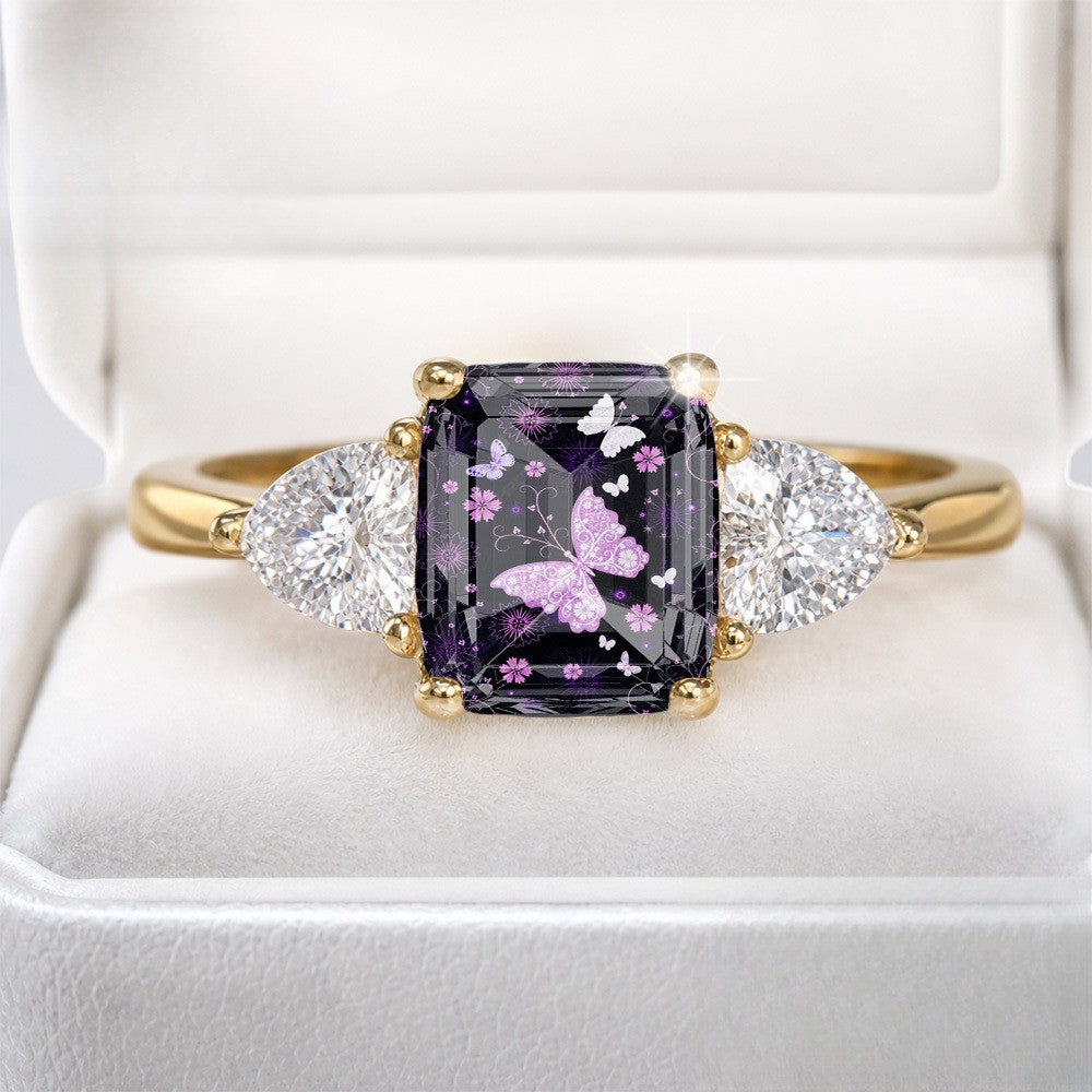 Purple Butterfly Rectangular Ring