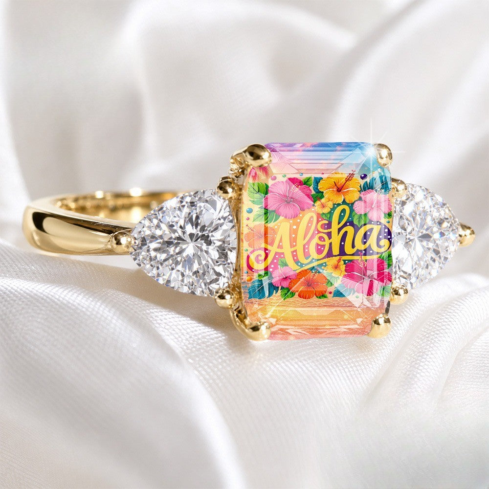 Aloha Floral Sunset Square Ring