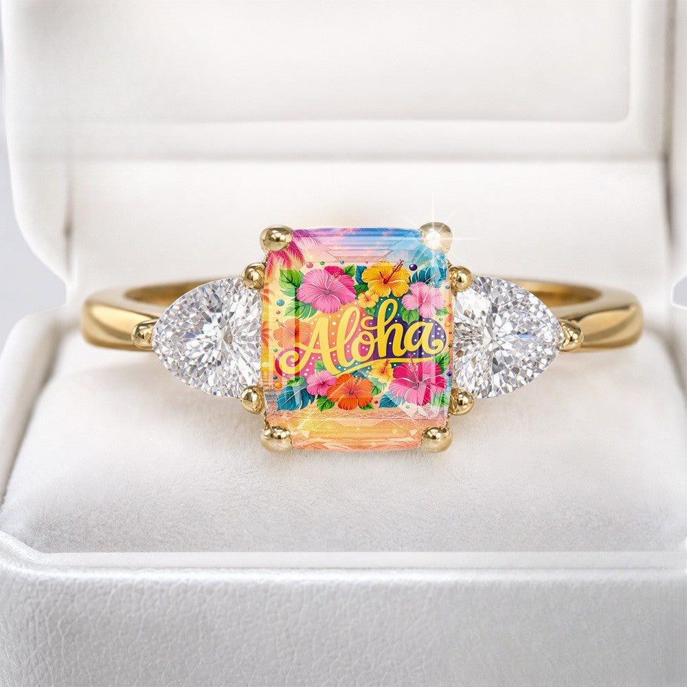 Aloha Floral Sunset Square Ring