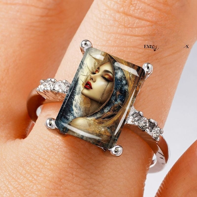 Celestial Portrait Glass Ring