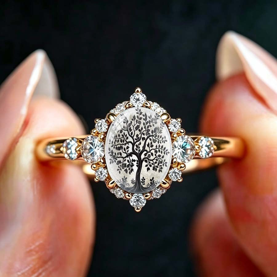 Tree of Life Crystal Halo Ring