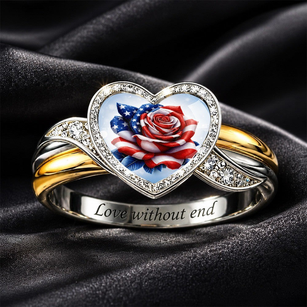American Flag Rose Heart Ring