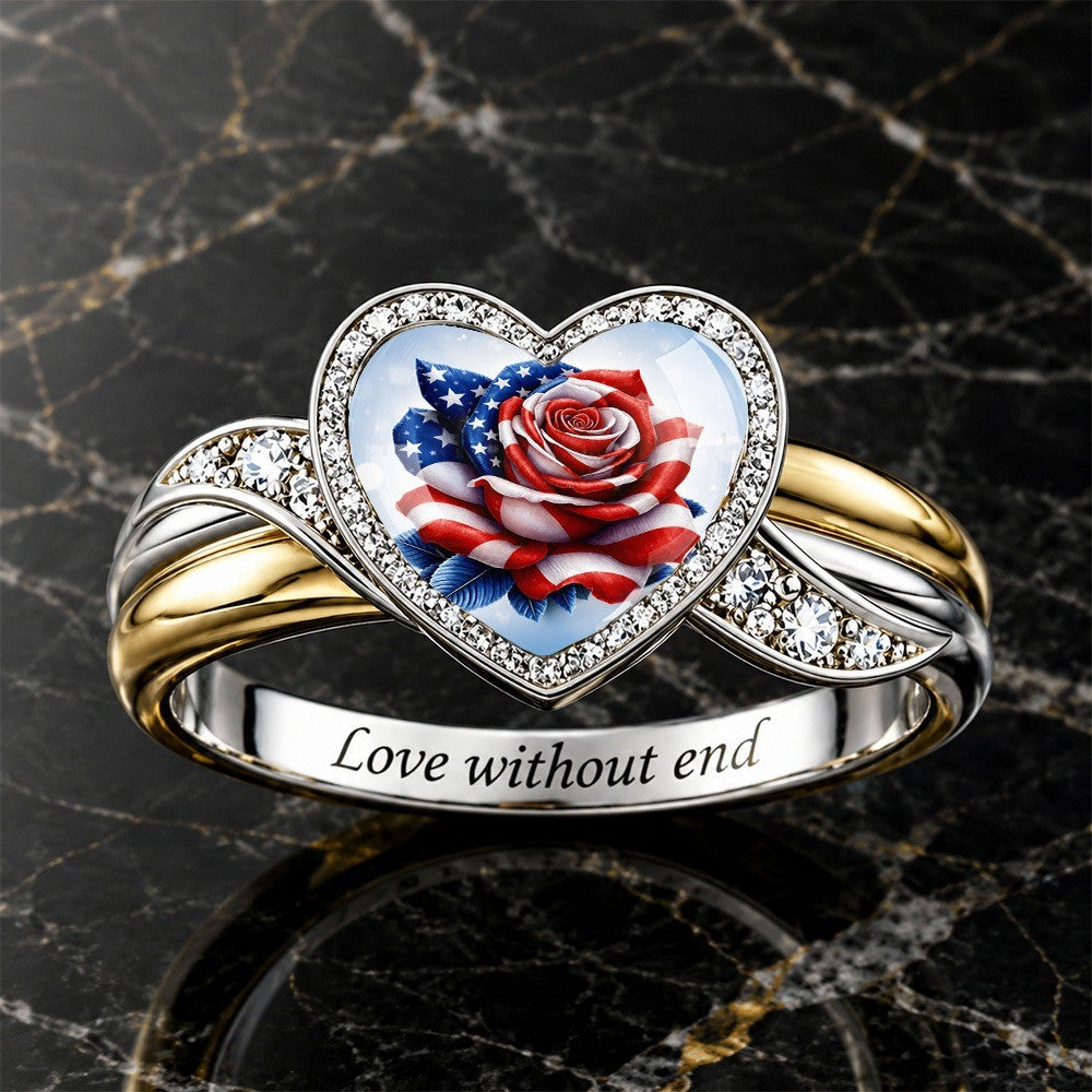 American Flag Rose Heart Ring