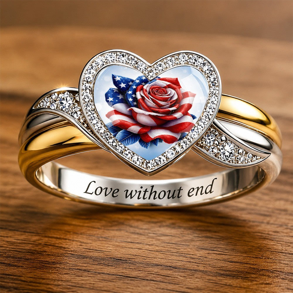 American Flag Rose Heart Ring