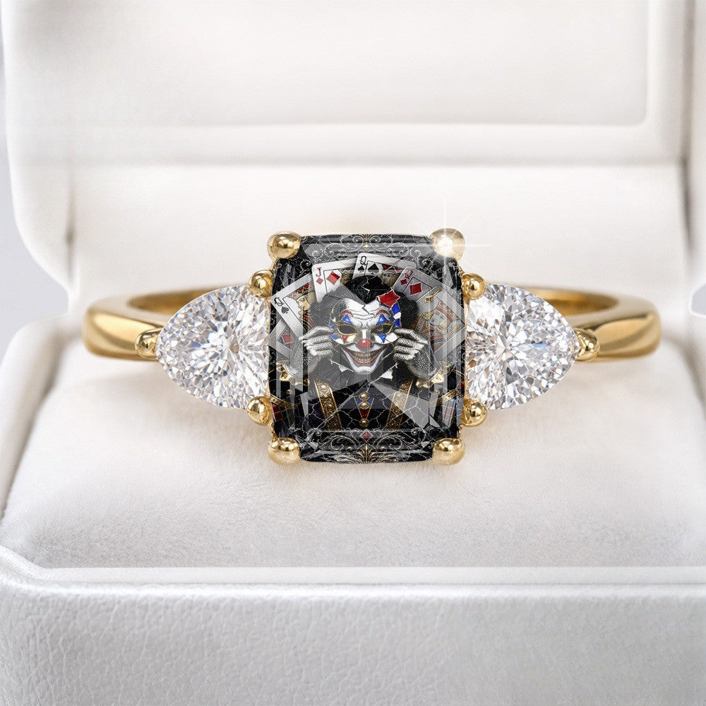 Jester Card Three-Stone Ring