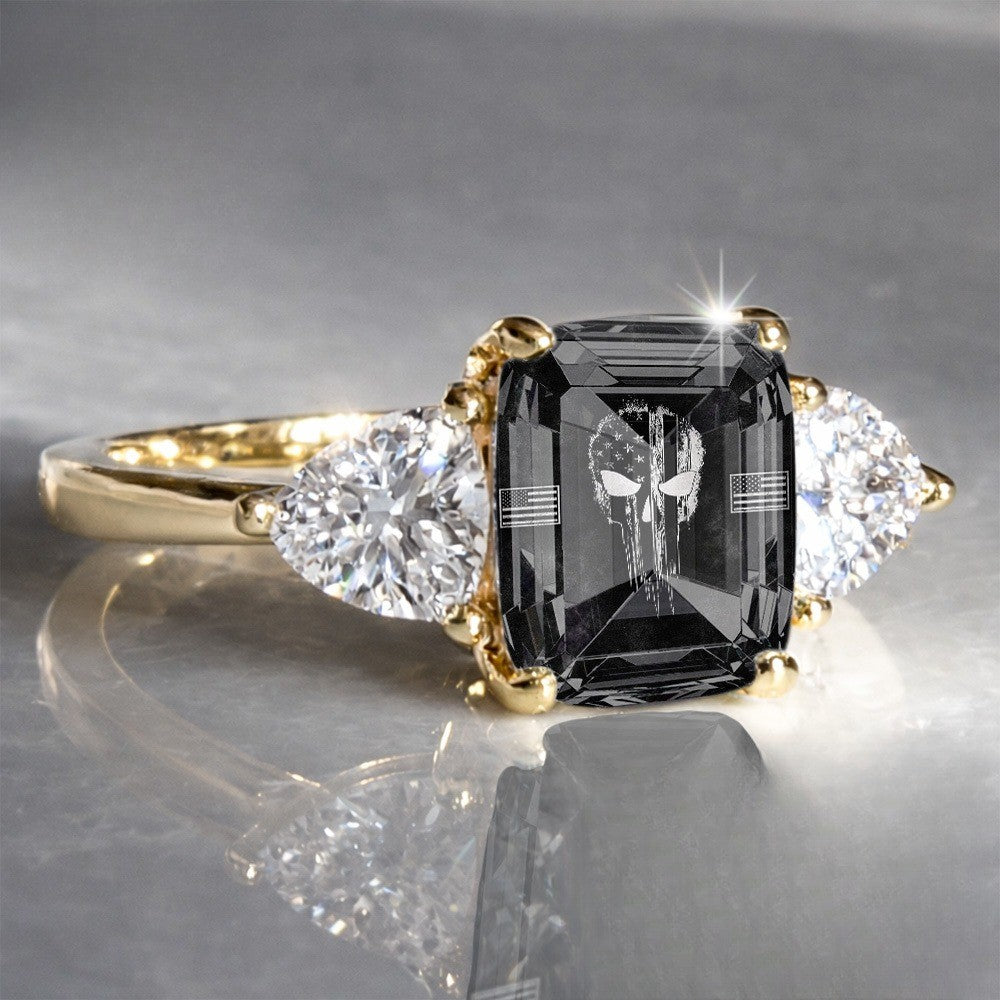 Skull & Flag Three Stone Ring