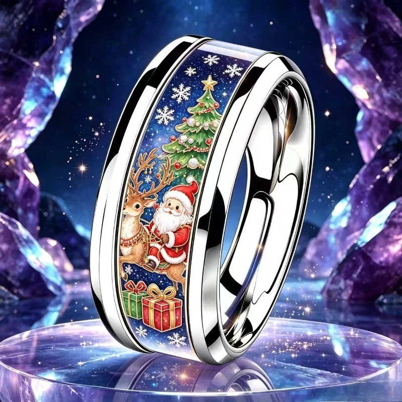 Holiday Scene Stainless Steel Ring