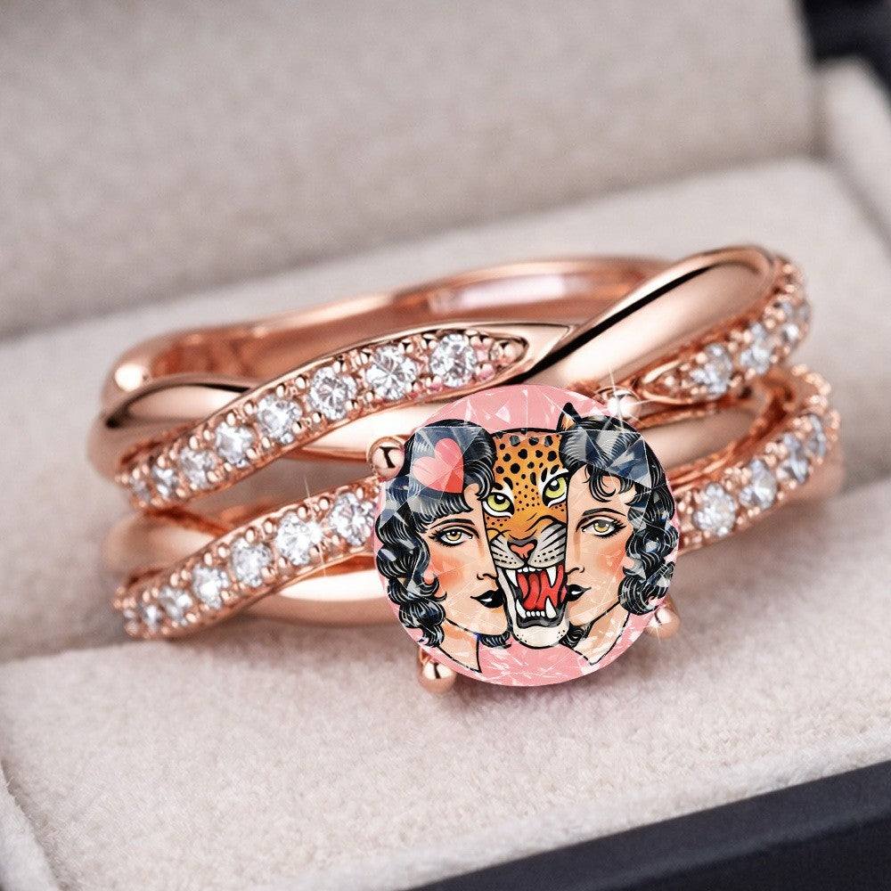 Leopard Portrait Split Band Ring