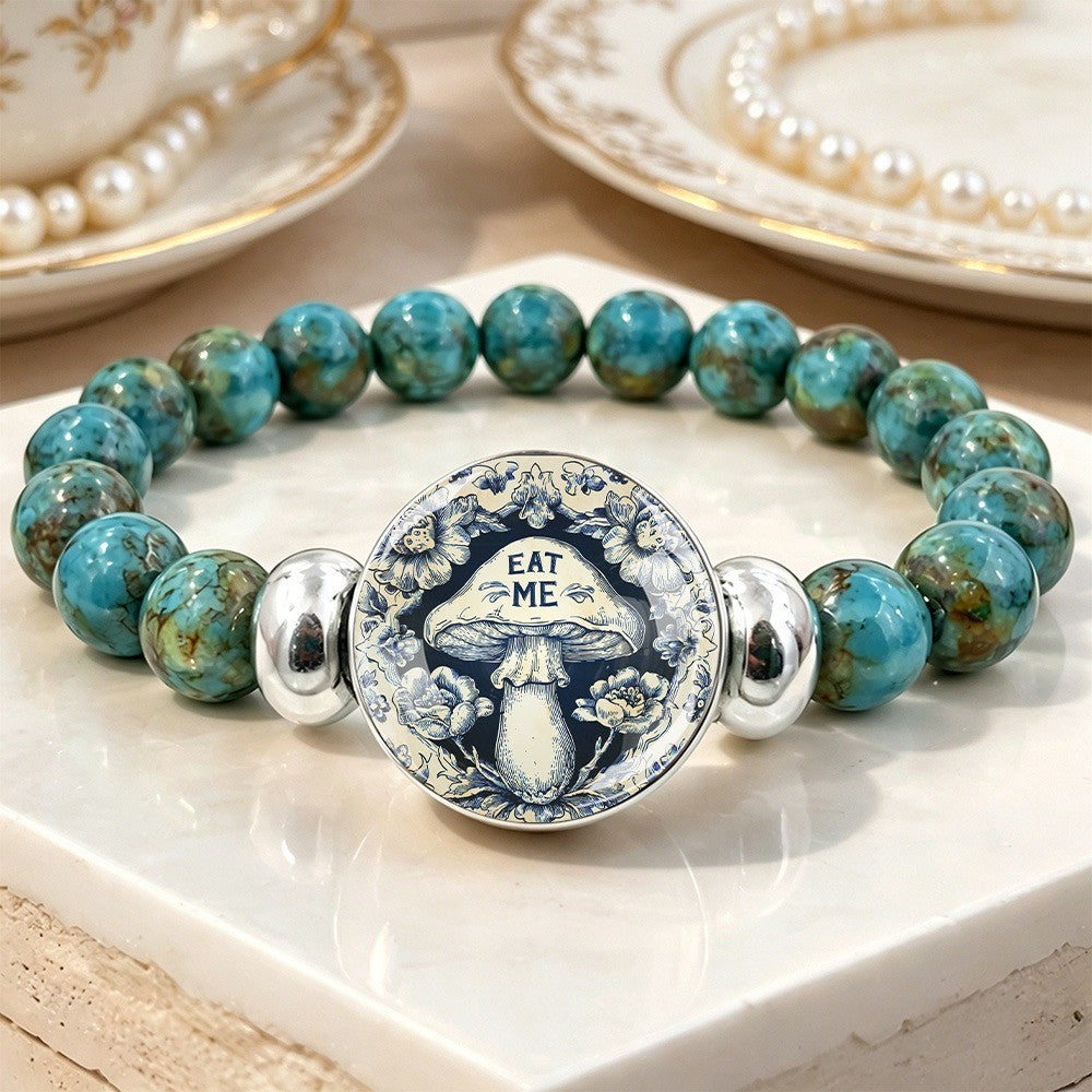 Blue Bead & Mushroom Disc Bracelet
