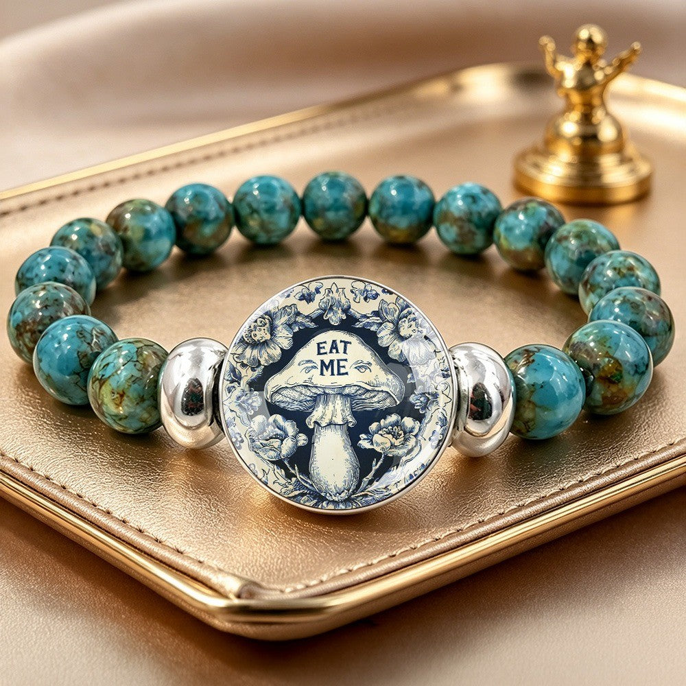 Blue Bead & Mushroom Disc Bracelet