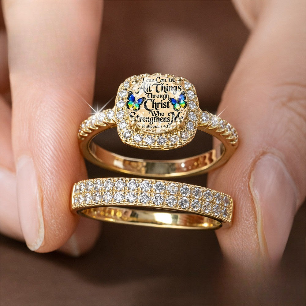 Scripture Butterfly Square Ring Set