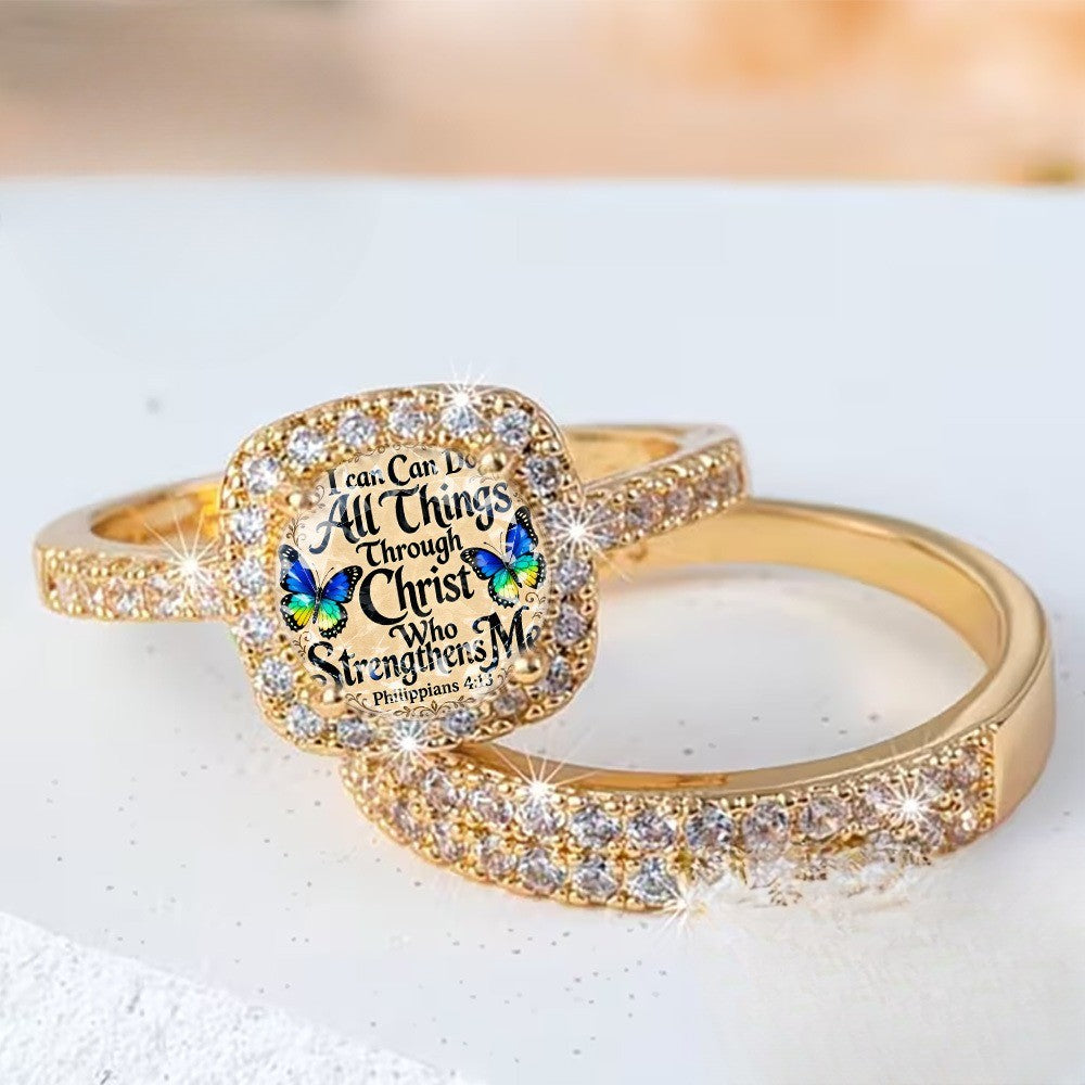 Scripture Butterfly Square Ring Set