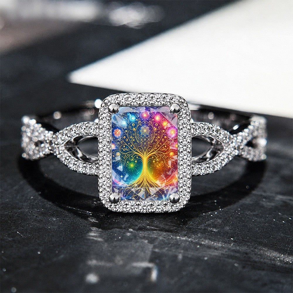 Rainbow Tree of Life Square Ring