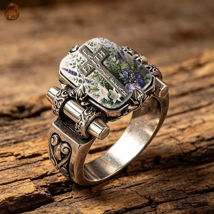 Faith Cross & Lavender Rectangle Ring