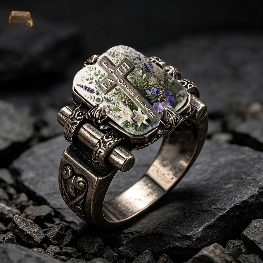 Faith Cross & Lavender Rectangle Ring