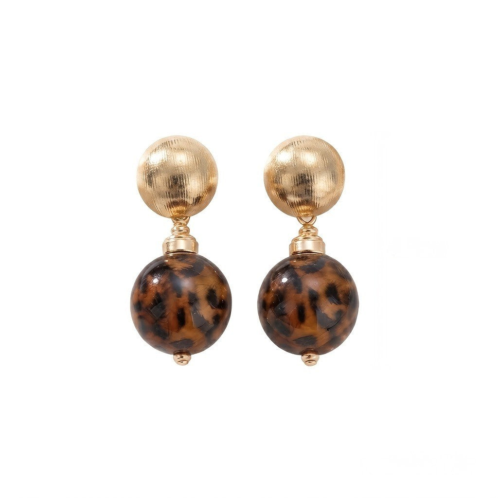 Leopard Print Double Sphere Drop Earrings