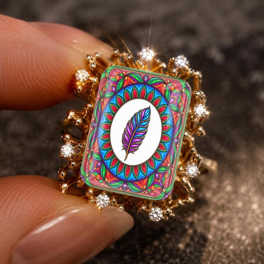 Colorful Feather Square Ring