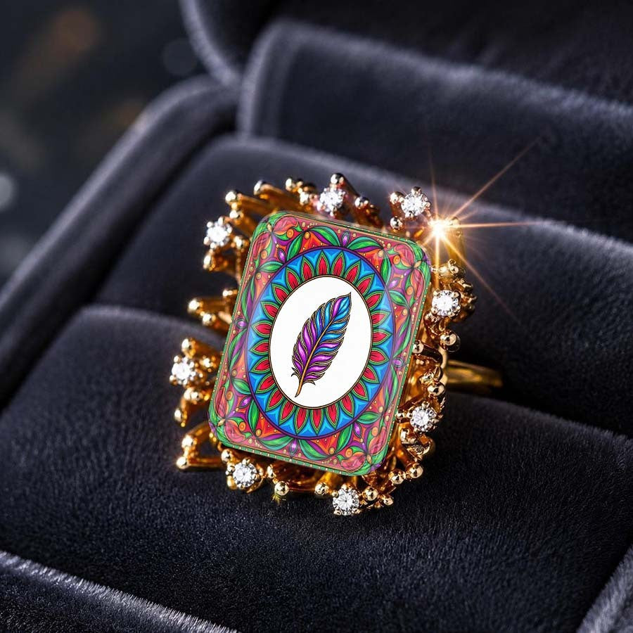 Colorful Feather Square Ring