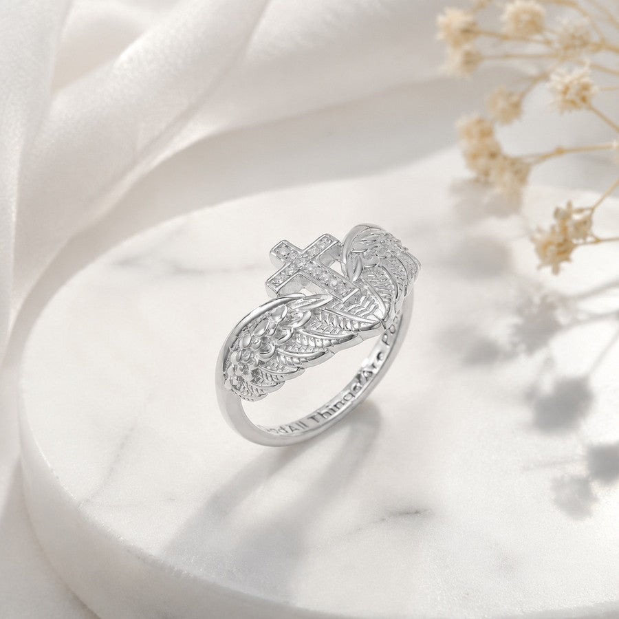 Winged Cross Scripture Ring