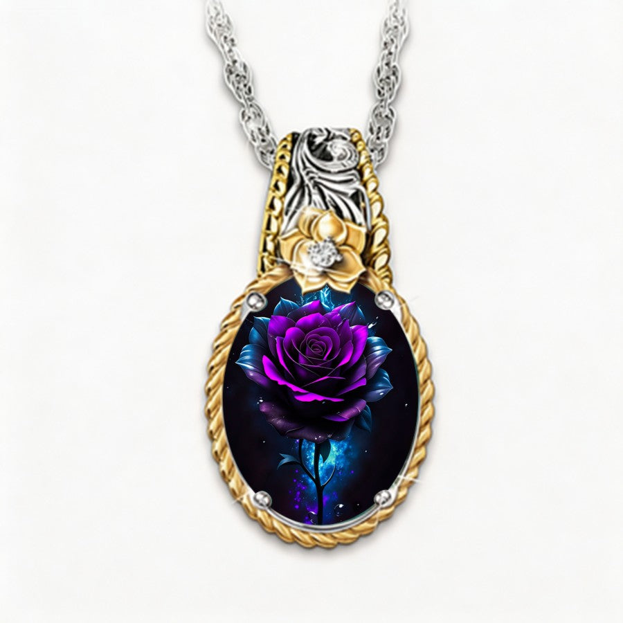 Cosmic Rose Oval Pendant Necklace