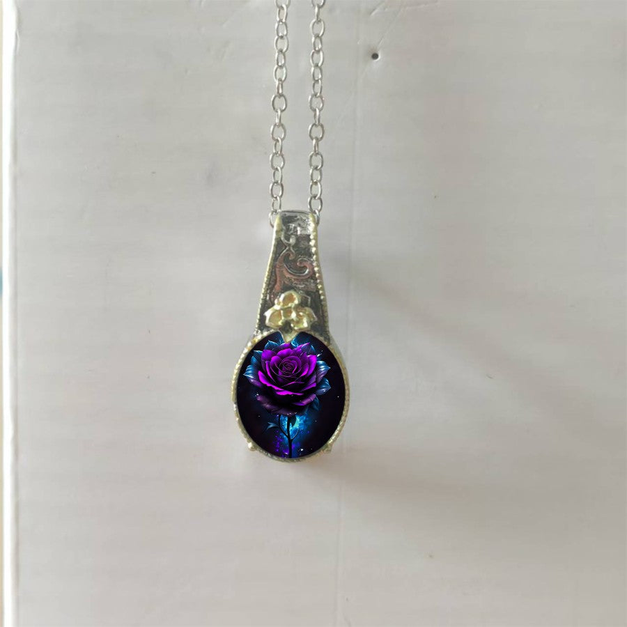 Cosmic Rose Oval Pendant Necklace