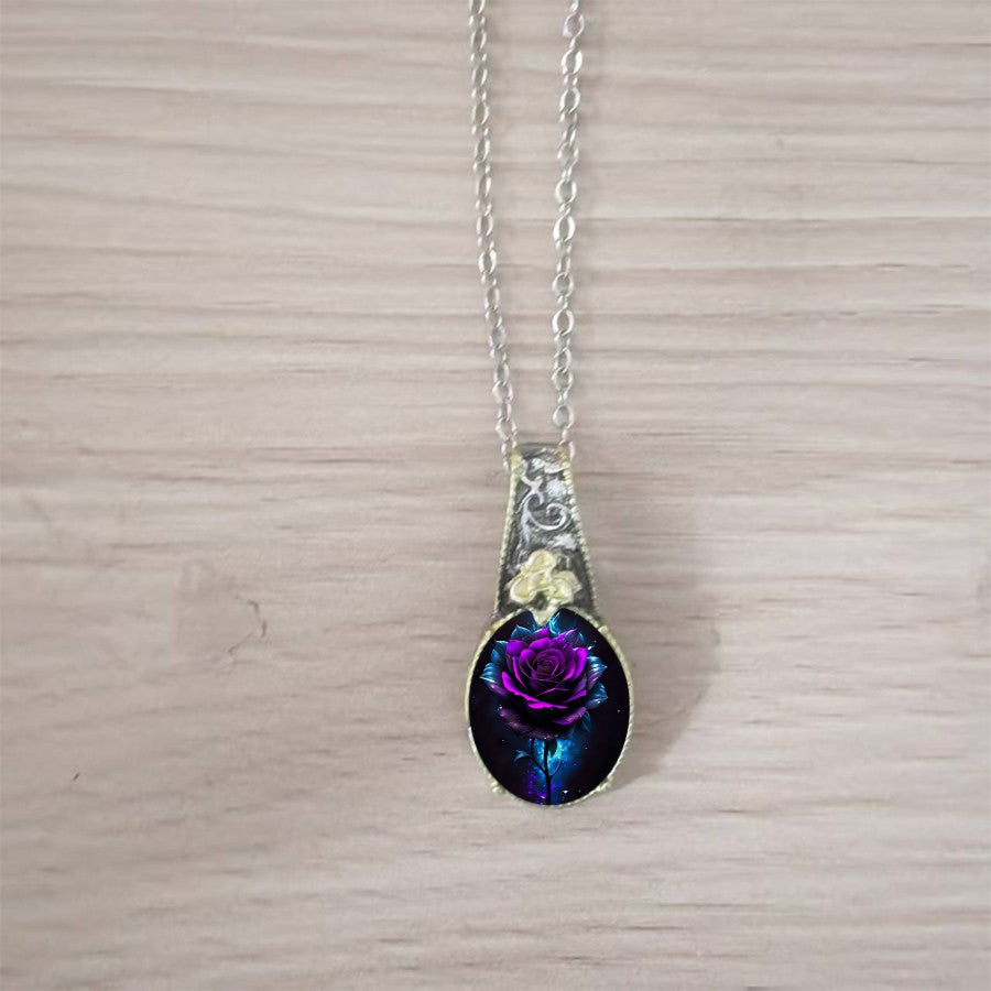 Cosmic Rose Oval Pendant Necklace