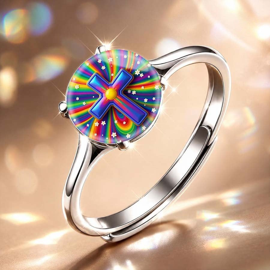 Rainbow Cross Dome Ring