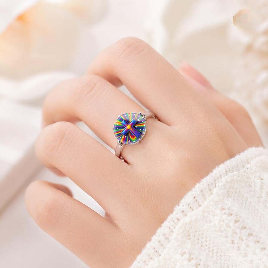 Rainbow Cross Dome Ring