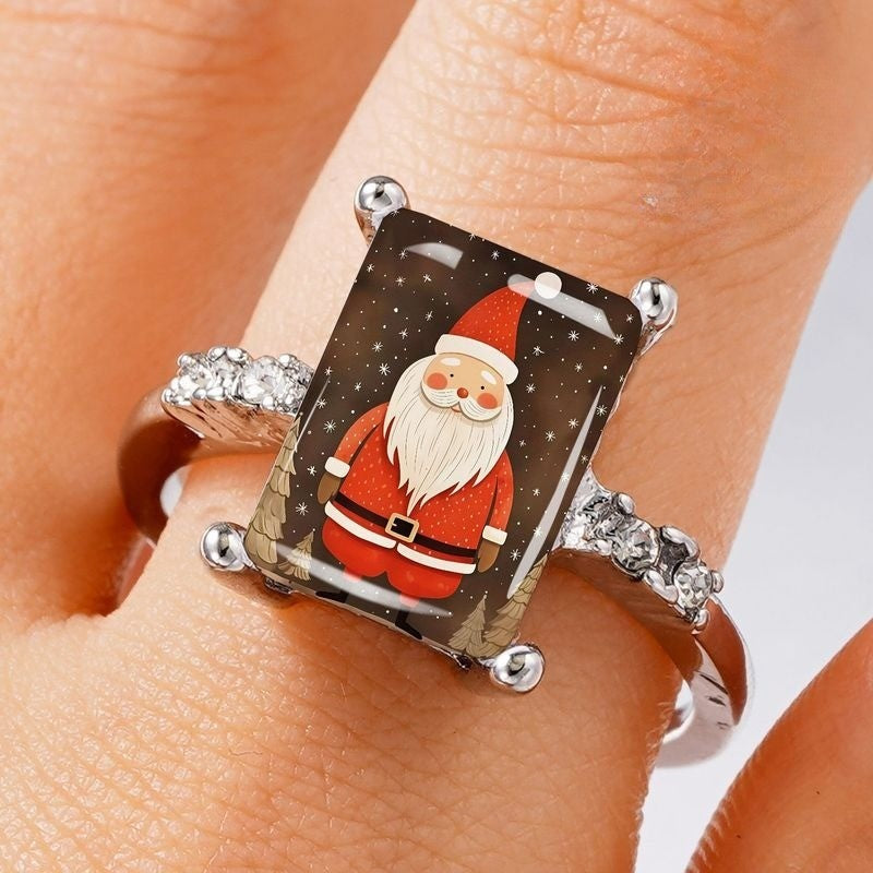 Santa Claus Winter Scene Rectangle Ring