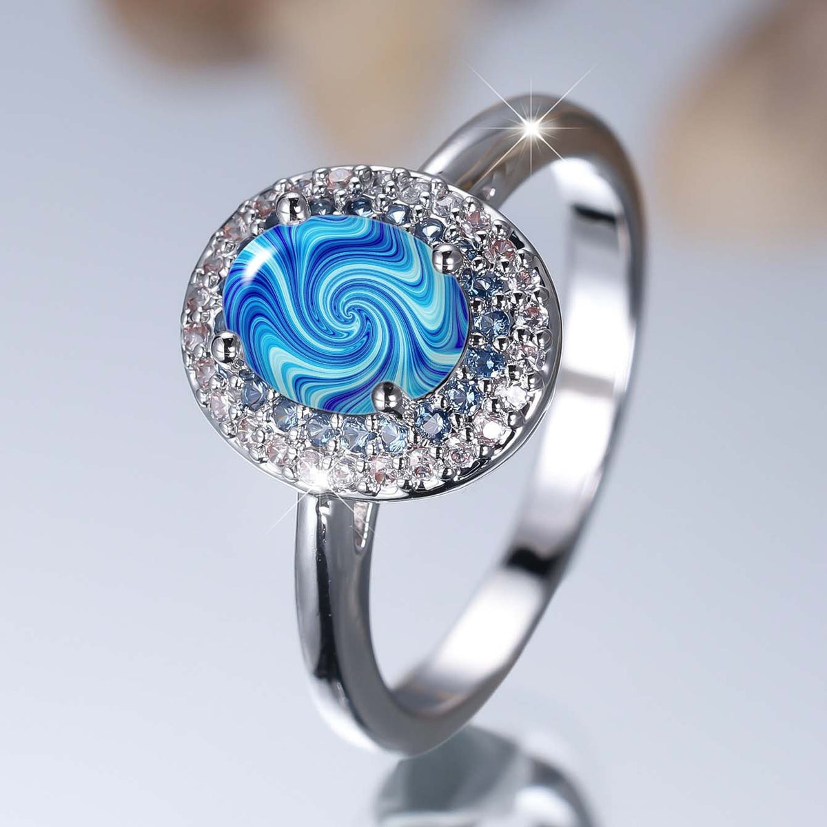 Blue Swirl Crystal Ring