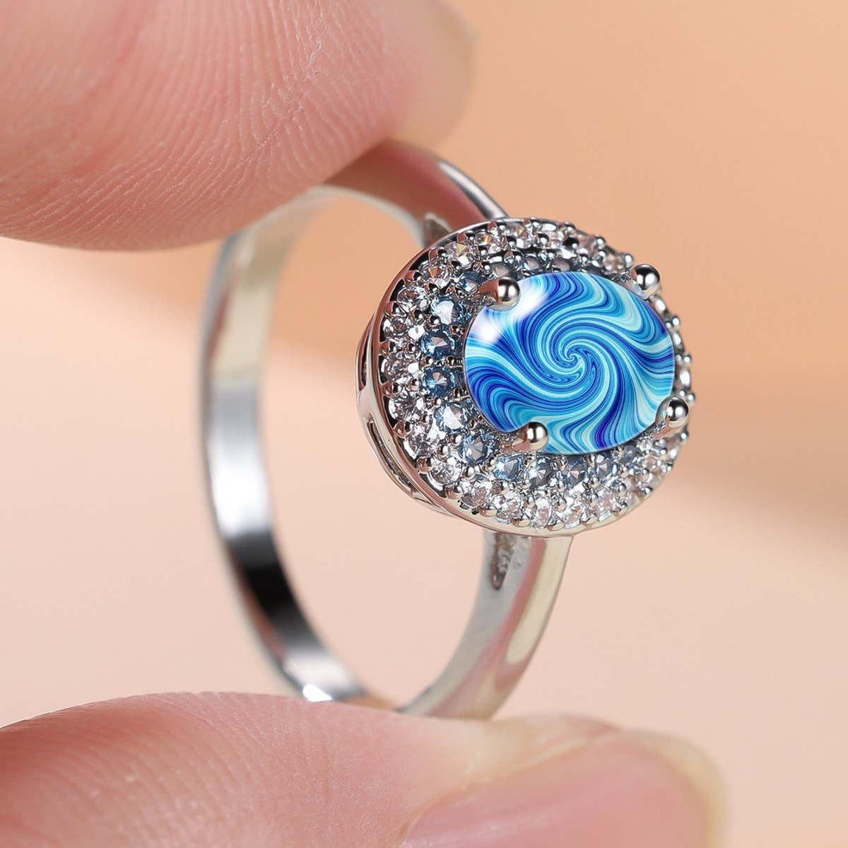 Blue Swirl Crystal Ring