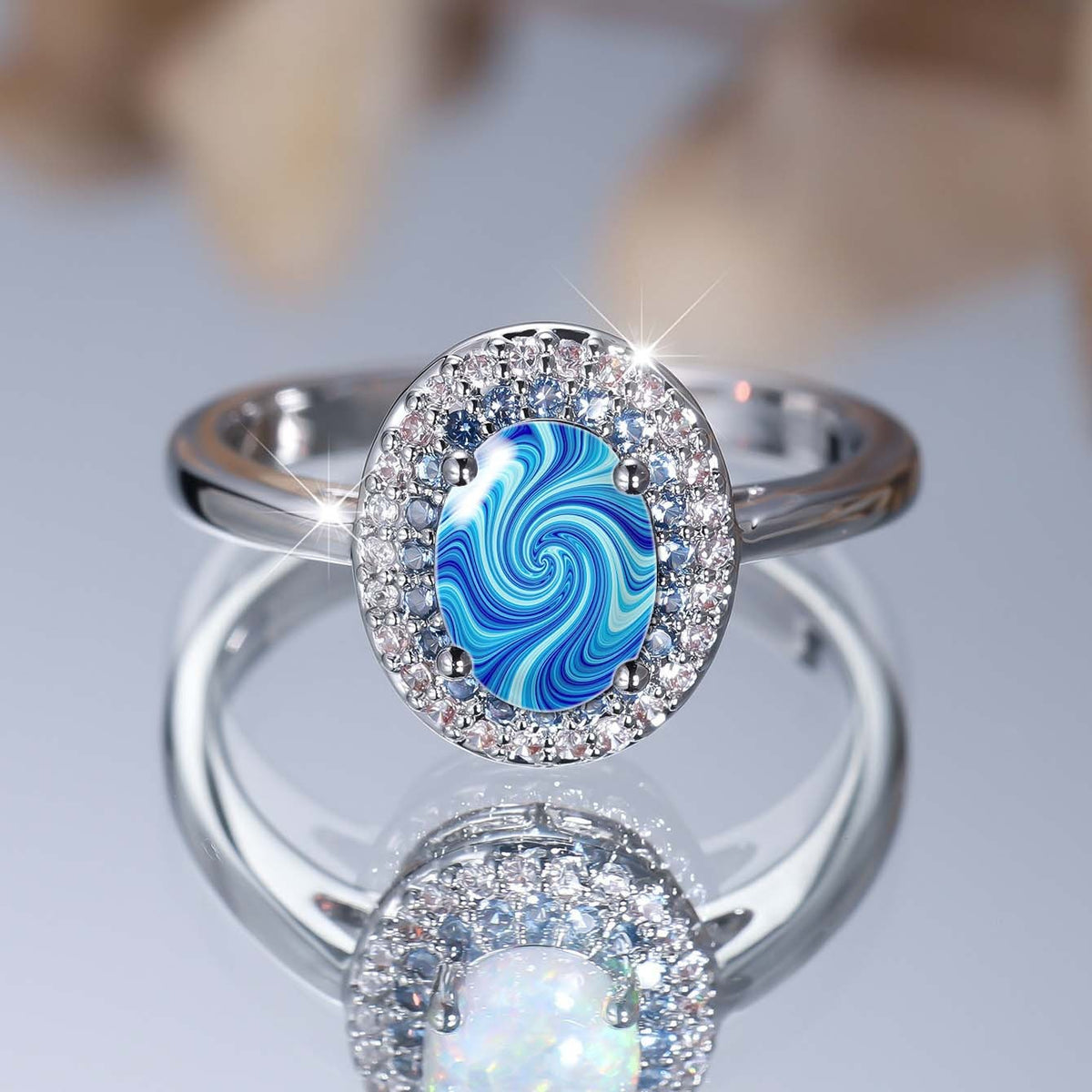 Blue Swirl Crystal Ring