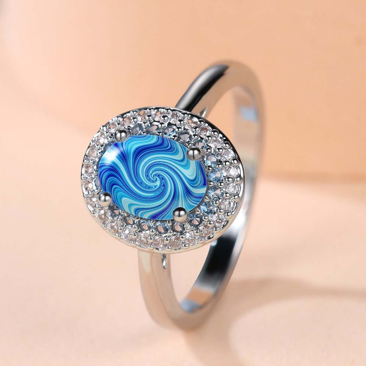 Blue Swirl Crystal Ring