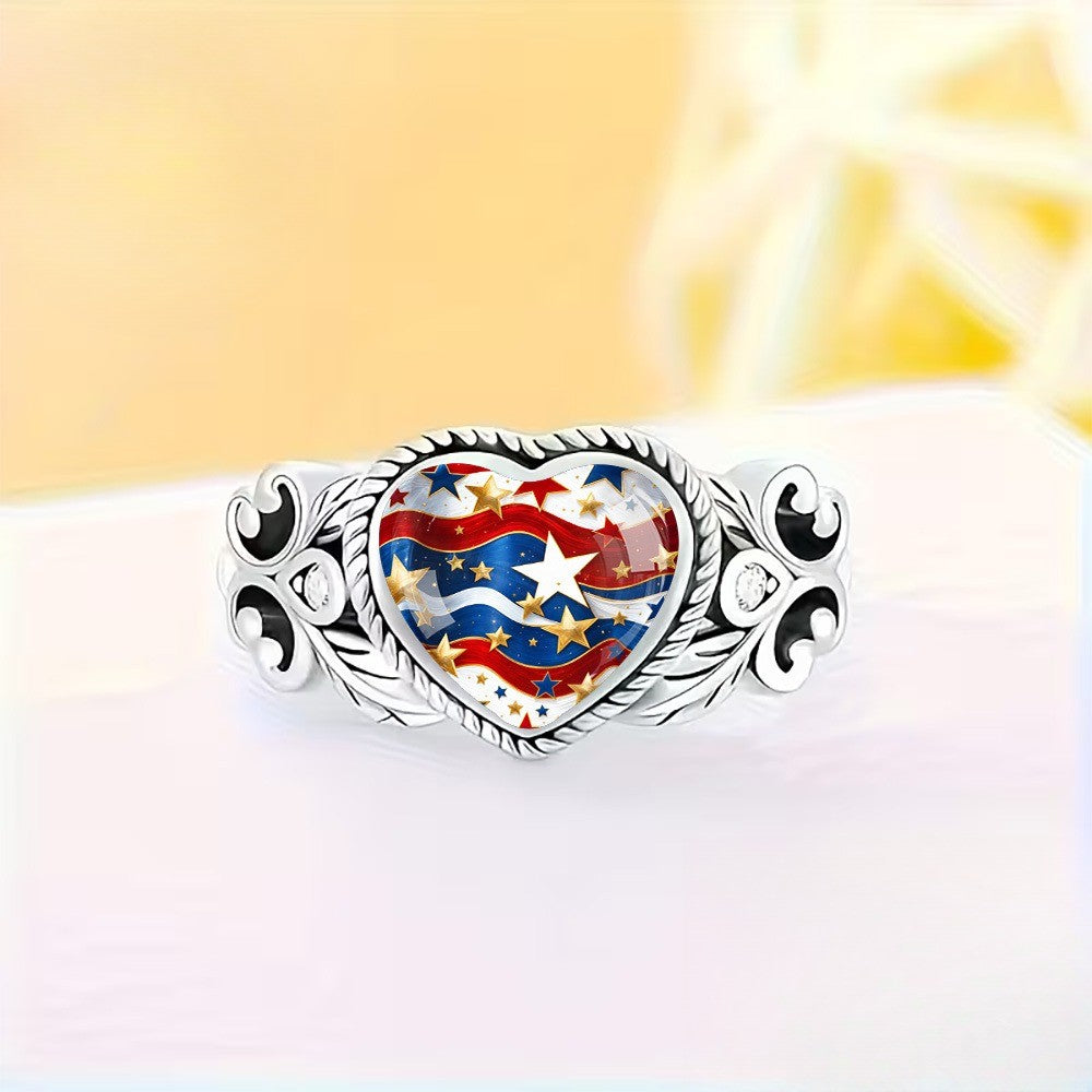 Patriotic Star Heart Ring