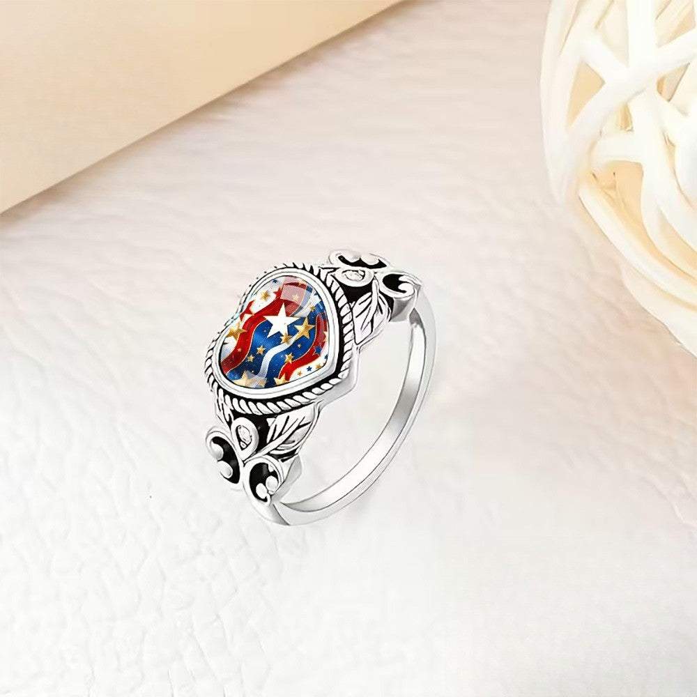 Patriotic Star Heart Ring