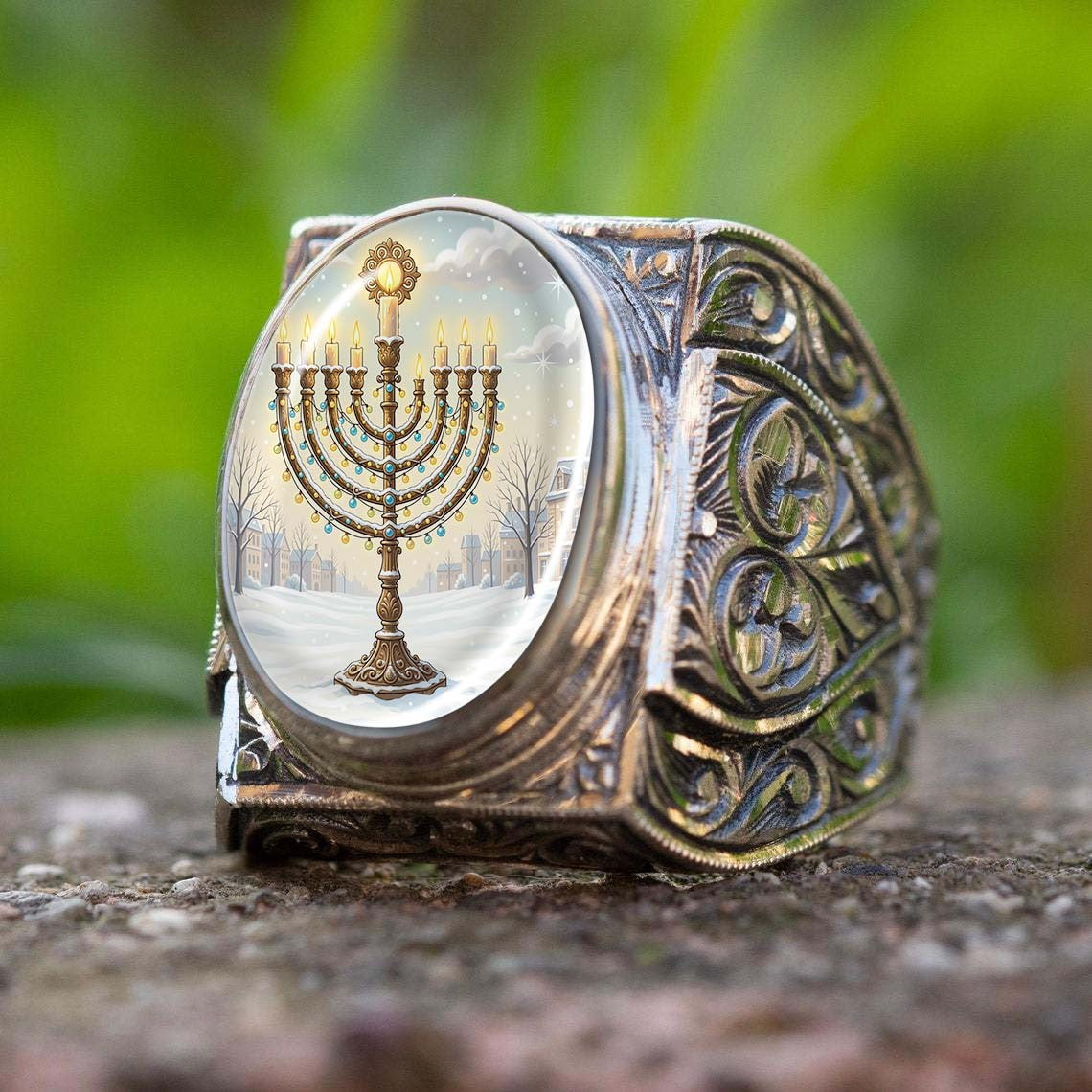 Vintage Menorah Oval Ring