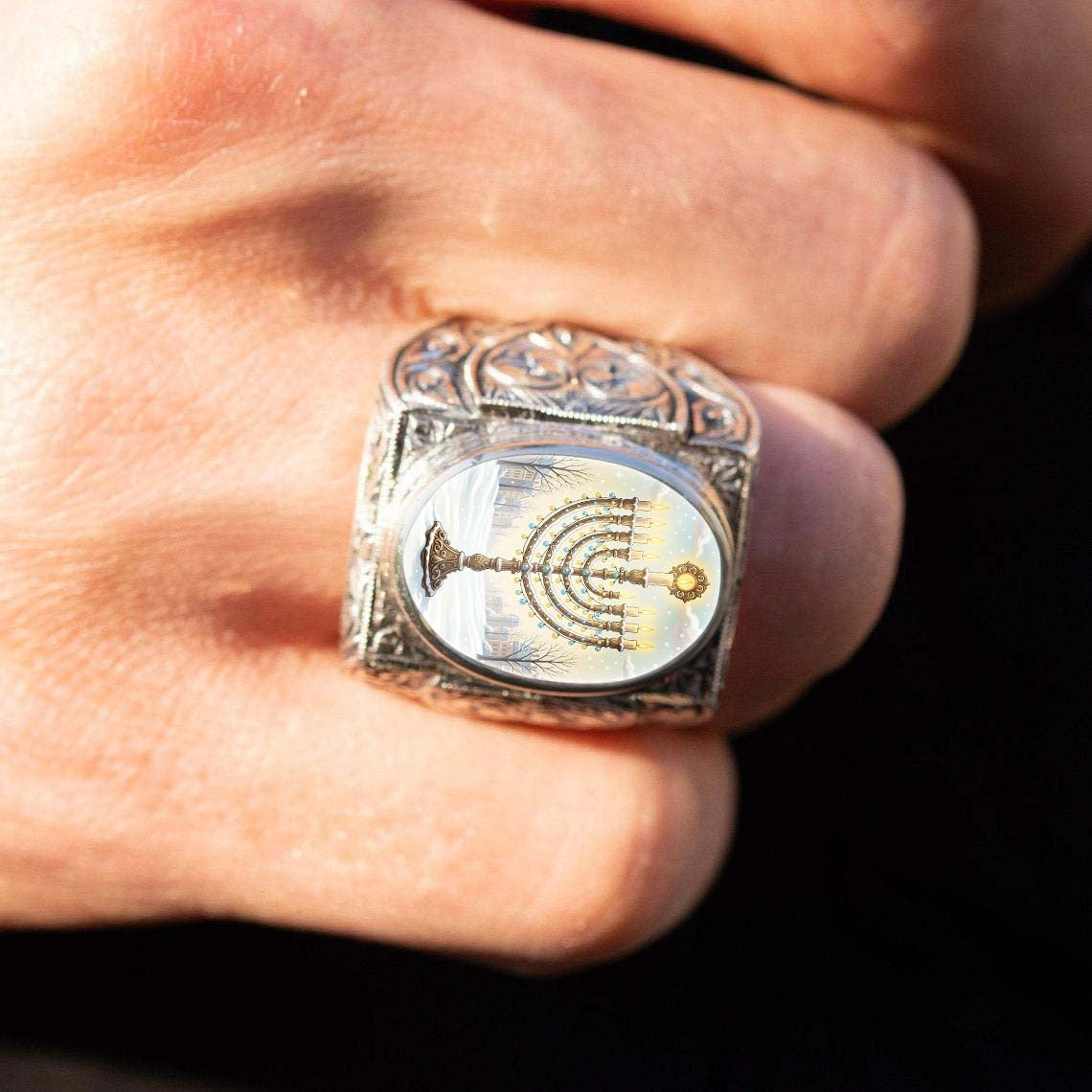 Vintage Menorah Oval Ring