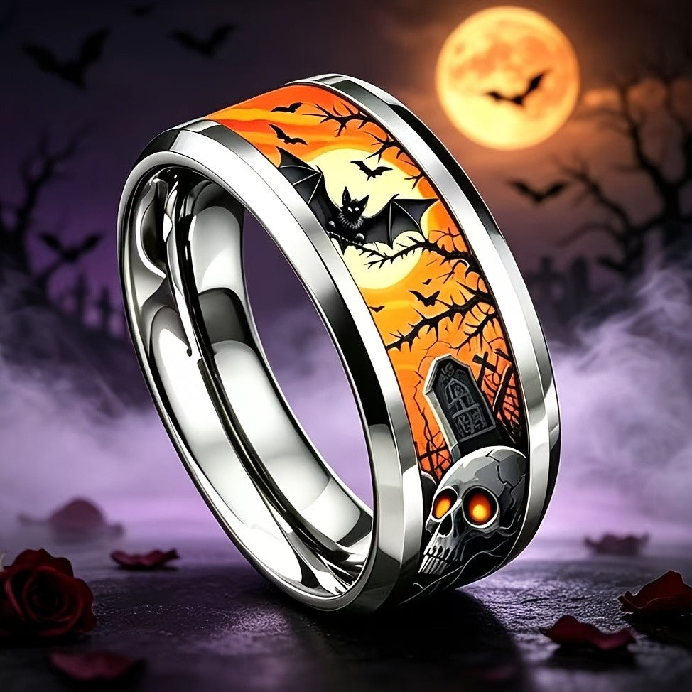 Gothic Skull & Bat Ring