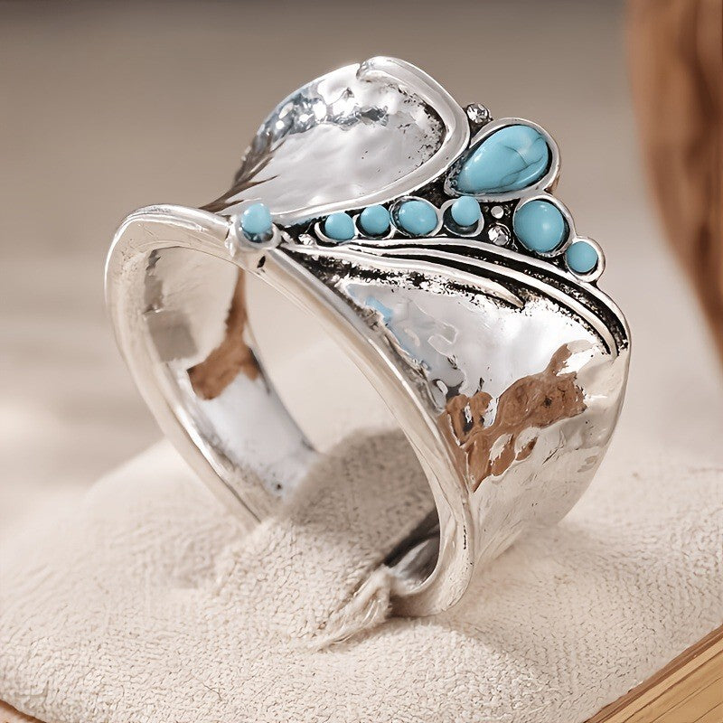 Hammered Turquoise Statement Ring