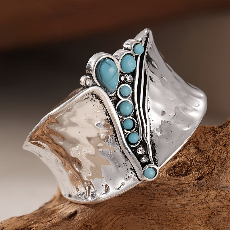 Hammered Turquoise Statement Ring