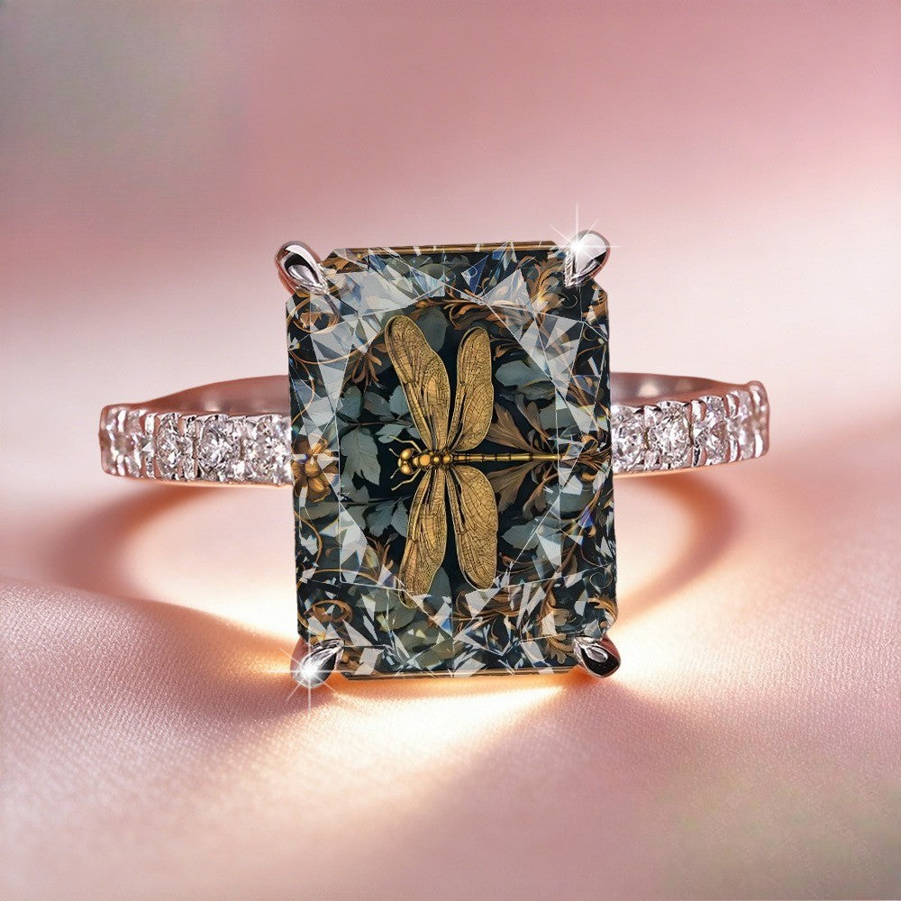 Dragonfly Emerald Cut Ring