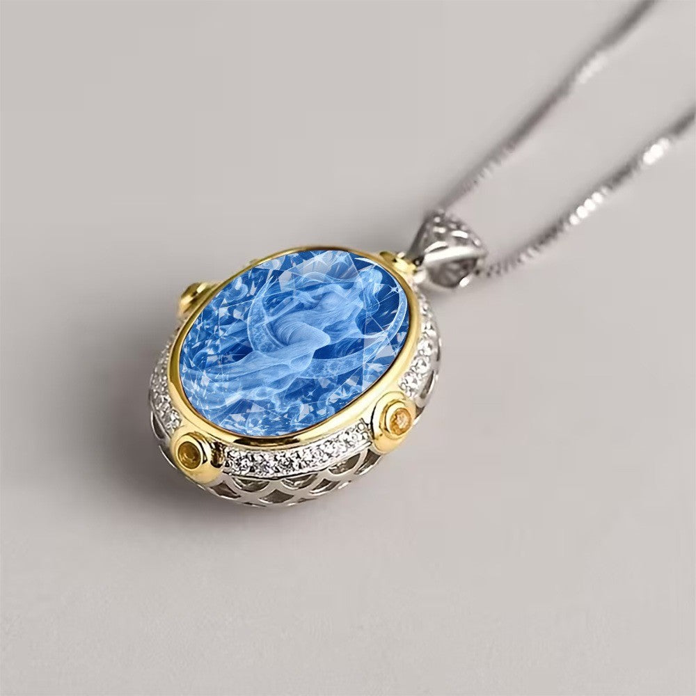 Blue Fairy Oval Pendant Necklace