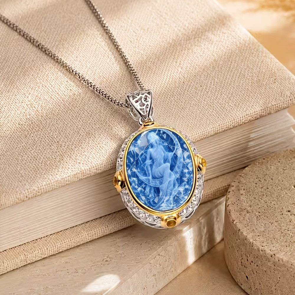 Blue Fairy Oval Pendant Necklace