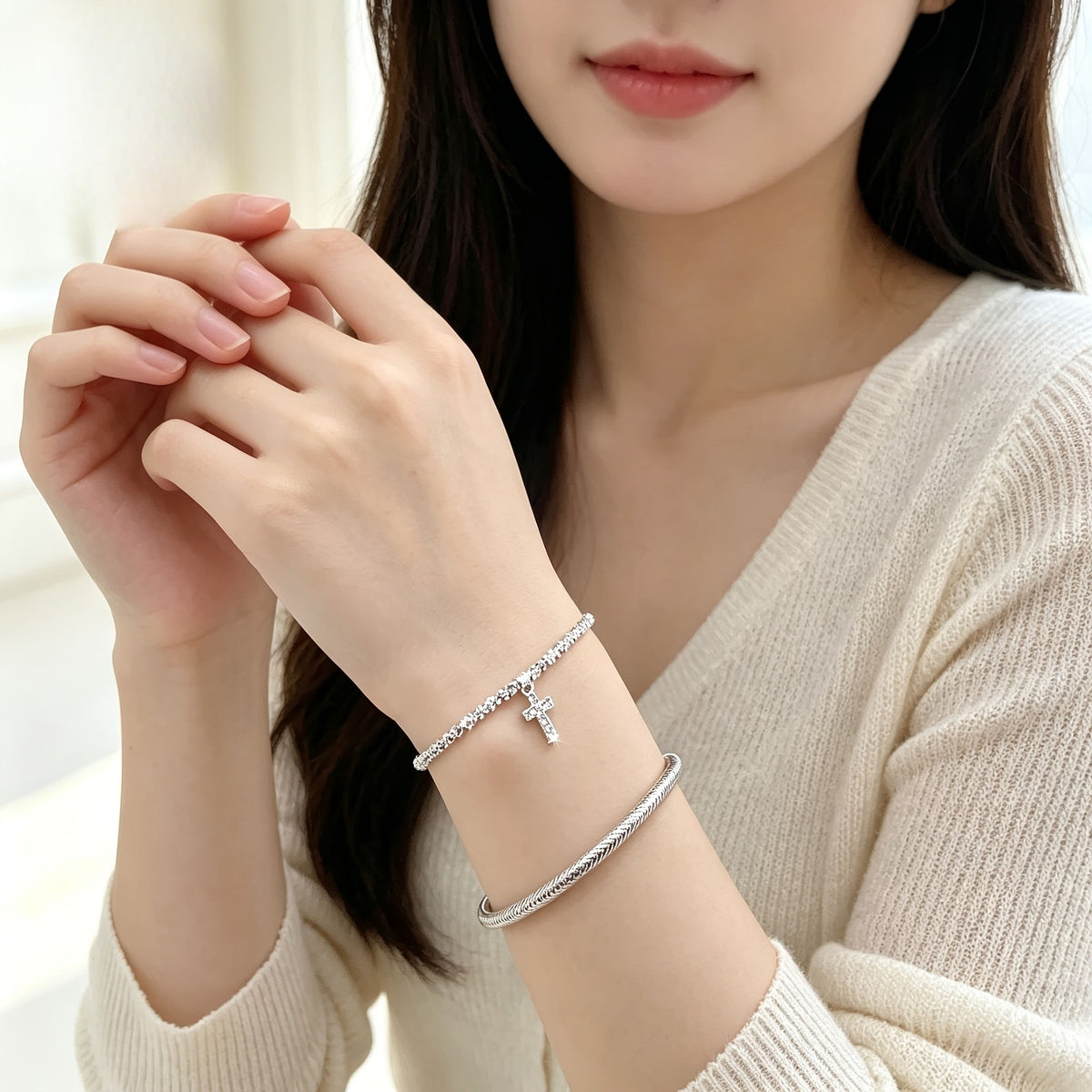 Cross & Snake Chain Bracelet Set