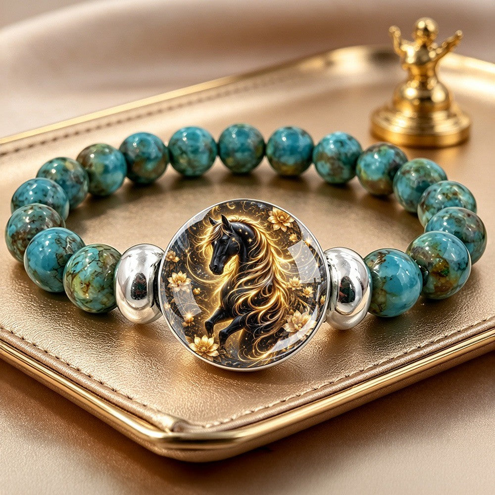 Golden Horse & Turquoise Stone Bracelet