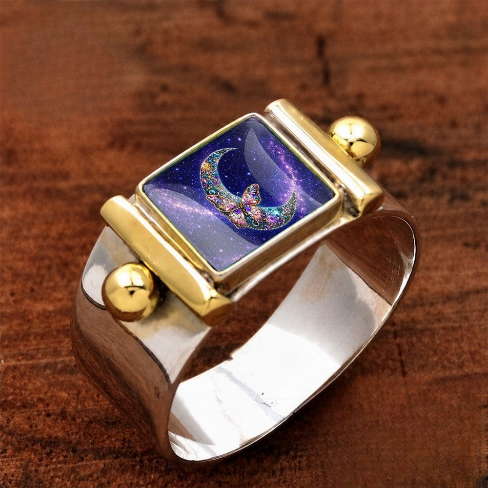 Starry Moon Butterfly Square Ring