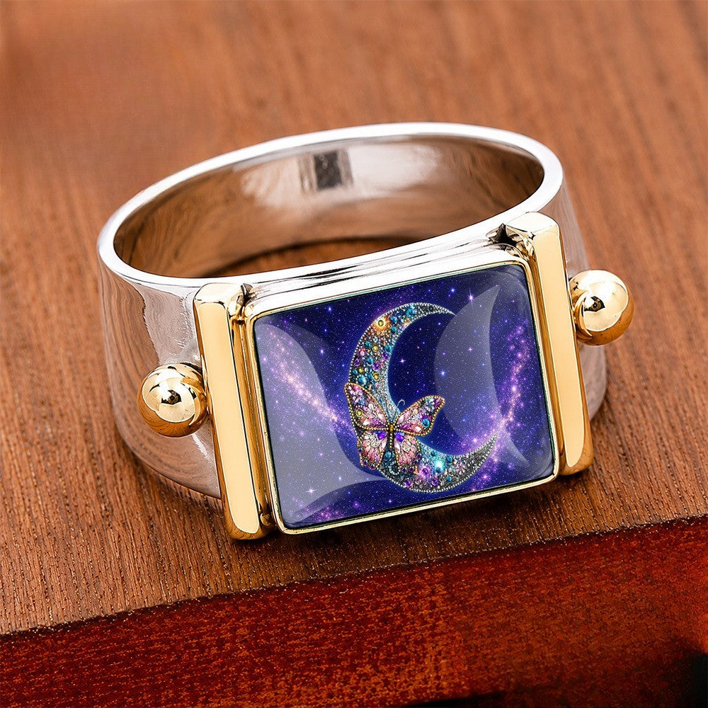 Starry Moon Butterfly Square Ring
