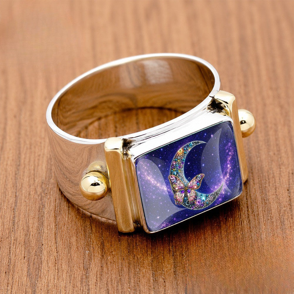 Starry Moon Butterfly Square Ring