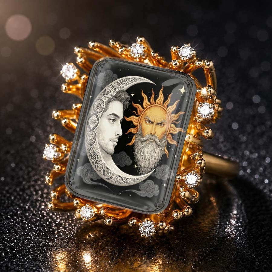 Sun & Moon Portrait Square Ring