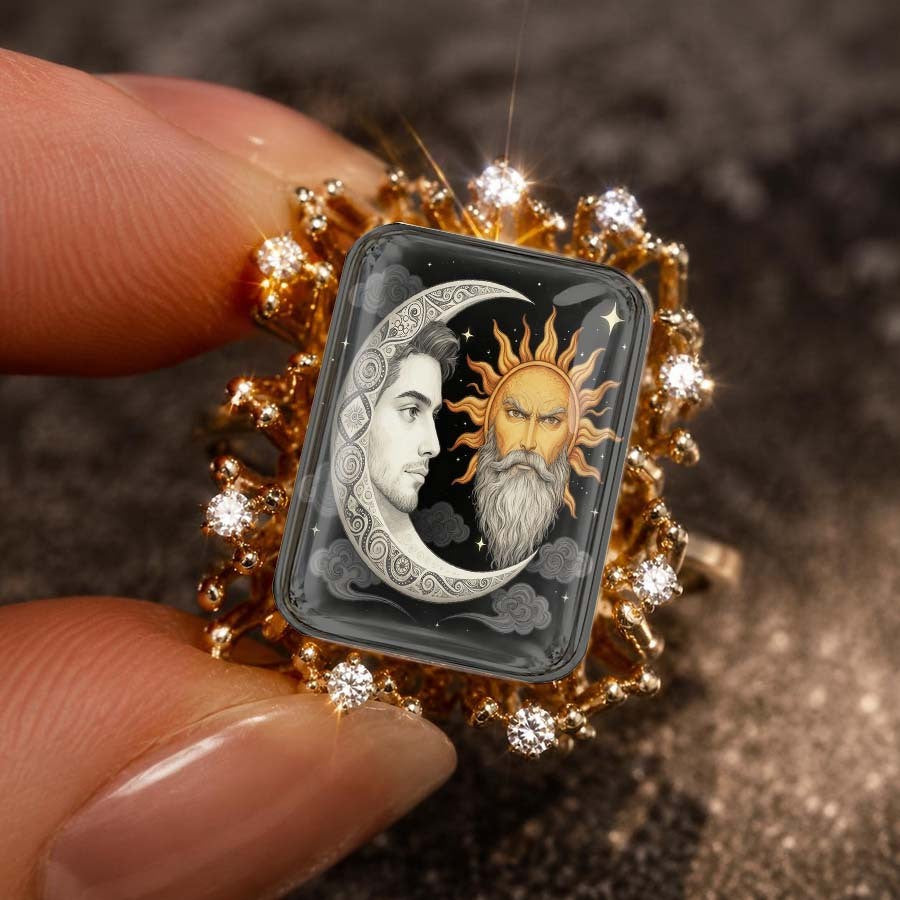 Sun & Moon Portrait Square Ring